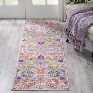 Passion Silver 2 ft. x 6 ft. Persian Floral Vintage Kitchen Runner Area Rug