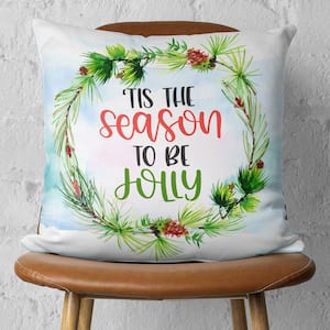 Christmas Themed Decorative Single Throw Pillow 18 in. x 18 in. White and Green Square for Couch, Bedding