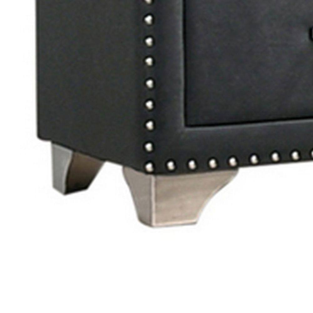 Gray Velvet 2-Drawer Nightstand with Chrome Legs