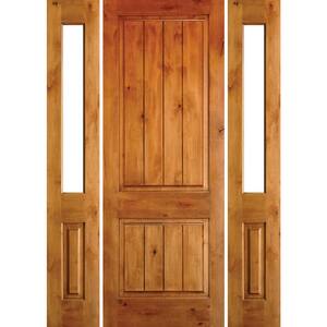 64 in. x 96 in. Rustic Knotty Alder Square Top VG Unfinished Right-Hand Inswing Prehung Front Door/Half Sidelites