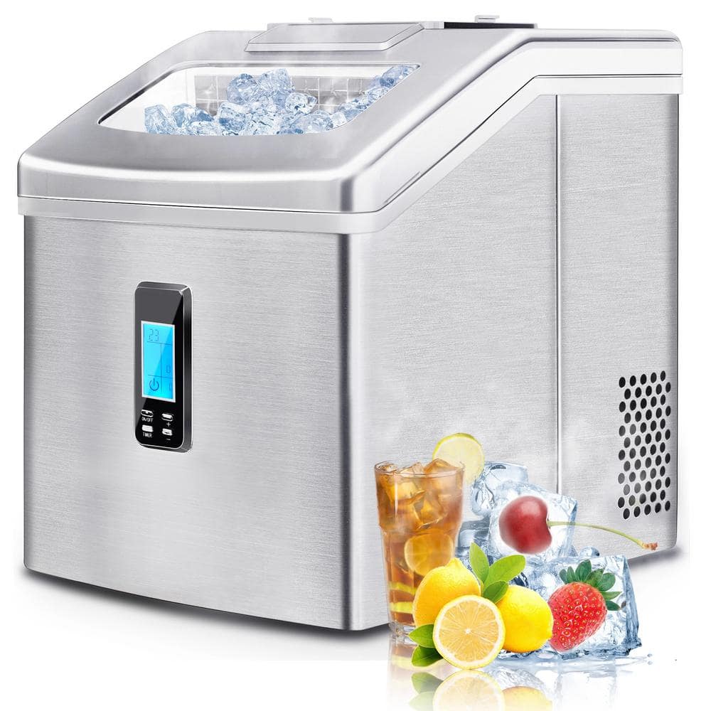 48 lbs. Portable Ice a Day Countertop Clear Ice Maker for Cocktails and Soda in Silver