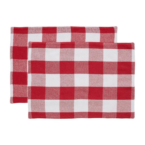 VHC Brands Annie 13 in. x 19 in. Red and White Check Cotton Blend Placemat (Set of 2)