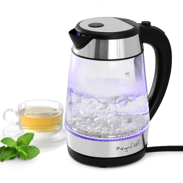 7 Cup Glass and Stainless Steel Electric Tea Kettle in Silver