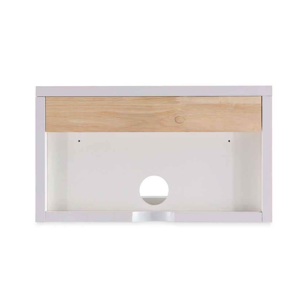 White MDF Floating Nightstand with Rattan Drawer