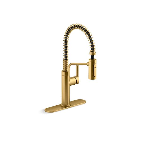 Ringby Single Handle 3-Function Pull Down Sprayer Kitchen Faucet In Vibrant Brushed Moderne Brass