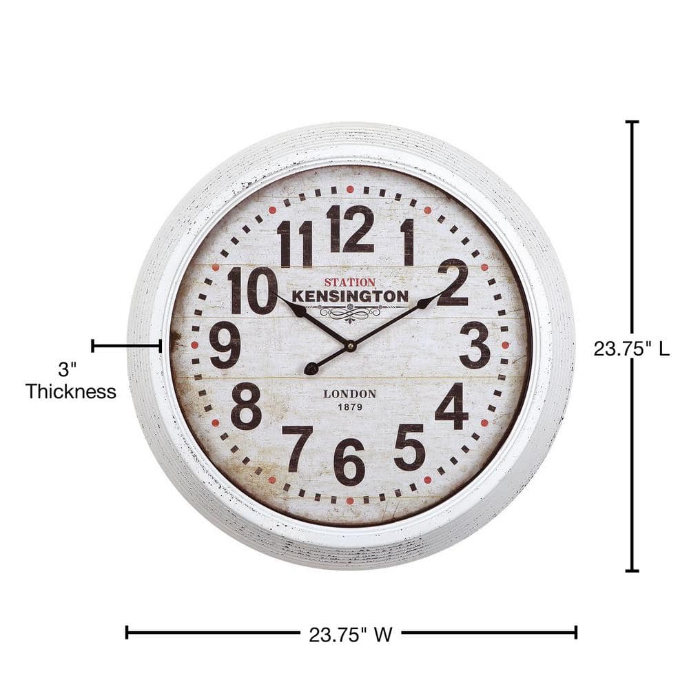 Distressed White Metal and Wood European Wall Clock