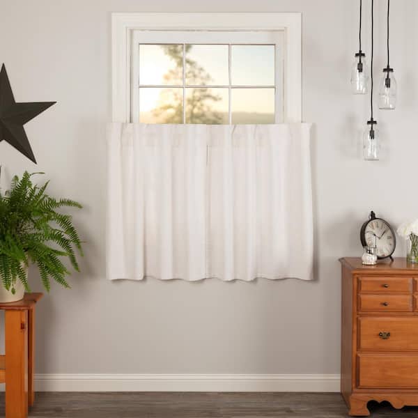 VHC BRANDS Simple Life Flax 36 in. W x 36 in. L Light Filtering Tier Window Panel in Antique White Pair