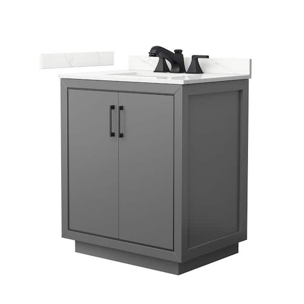 Wyndham Collection Icon 30 in. W x 22 in. D x 35 in. H Single Bath Vanity in Dark Gray with Giotto Quartz Top