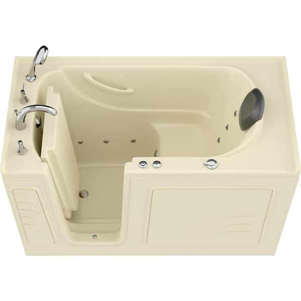 Universal Tubs Safe Premier 60 in. L x 30 in. W Left Drain Walk-in Whirlpool Bathtub in Biscuit