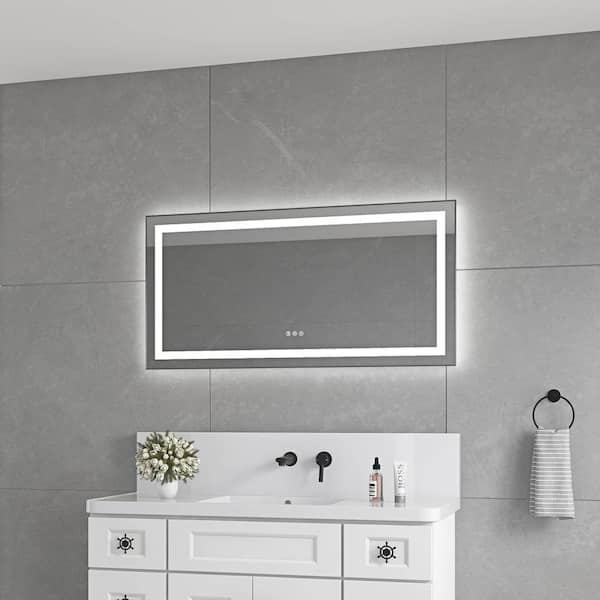 Gun Ash 48.00 in. W x 24.00 in. H LED Modern Rectangle Aluminium Framed Wall Mirror