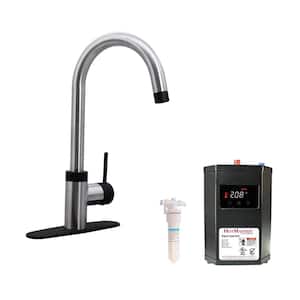 HotMaster 3-in-1 Single-Handle Faucet with Carbon Filter and DigiHot Instant Hot Water Tank in Stainless Steel/Black