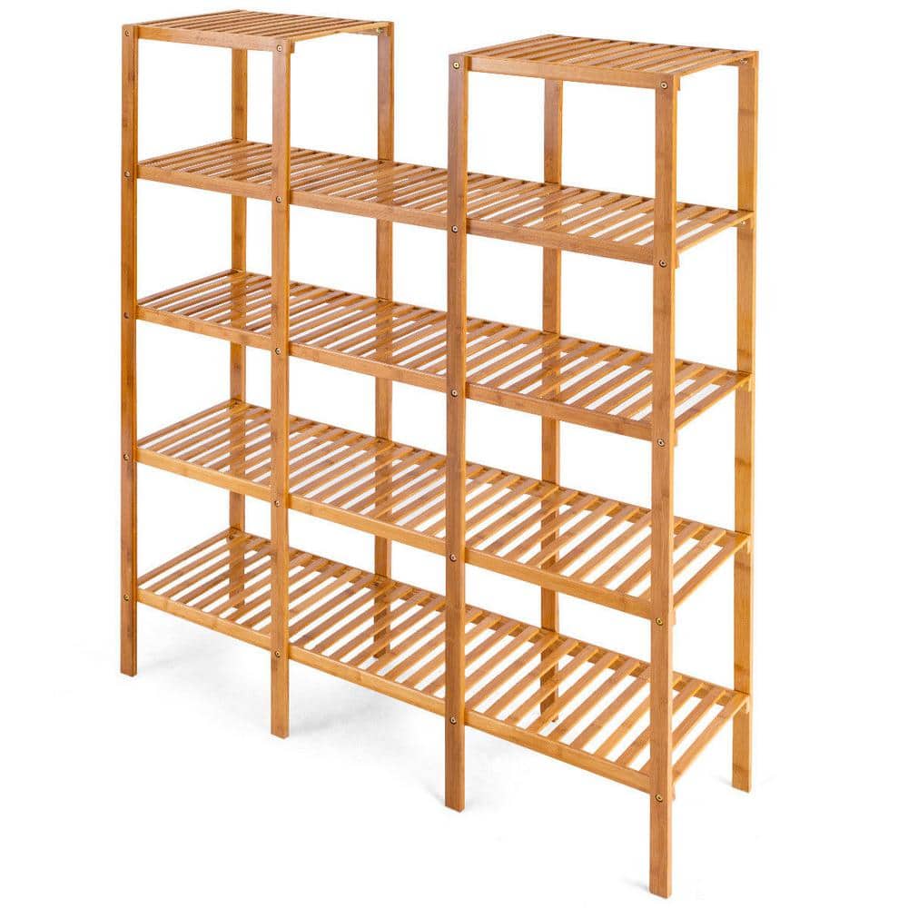 Costway 45.5 in. L x 12.5 in. W x 55.5 in. H Shelves Indoor/Outdoor Yellow Plant Stand 5-Tier Multi-Functional QD-Z14-A11 Sansujyuku sansujyuku.com