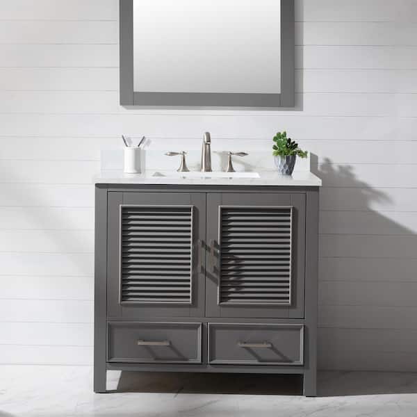 Design Element Estate 36 in. W x 22 in. D Bath Vanity in Gray with Quartz Vanity Top in White with White Basin