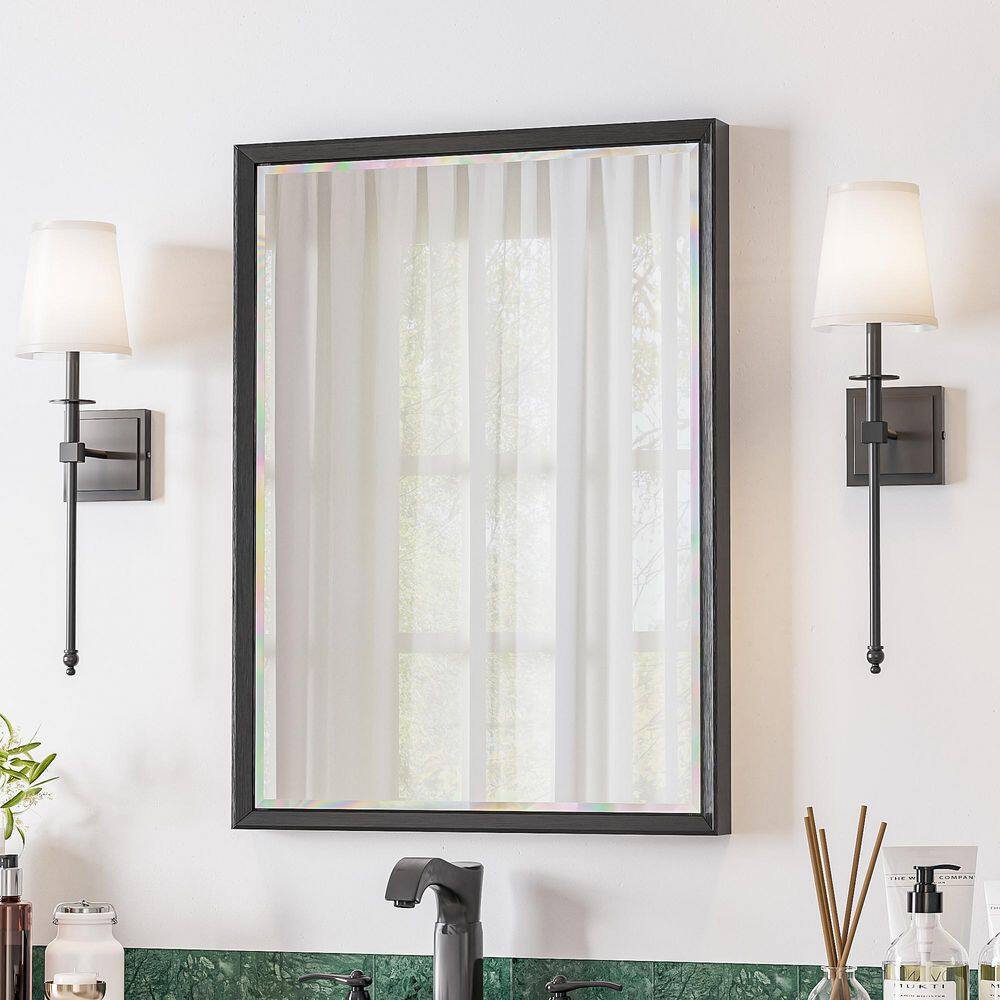 22 in. W x 30 in. H Modern Double Beveled Aluminum Frame Rectangular Wall Mirror, Brushed Black price history on PriceWatchPro