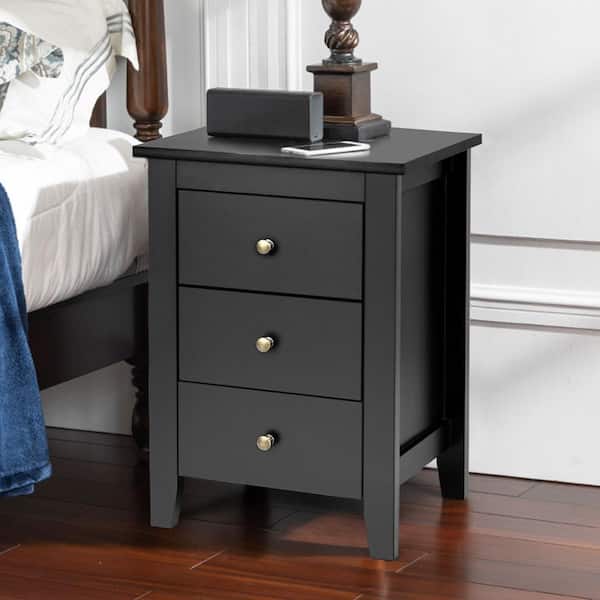 Costway 3-Drawers Black Nightstand 26"x18"x14.5"