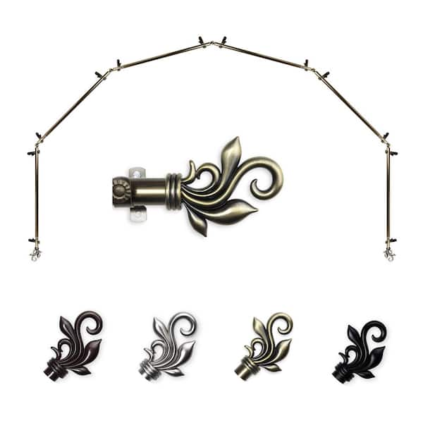 EMOH 13/16" Dia Adjustable 5-Sided Bay Window Curtain Rod 28 to 48" (each side) with Andrea Finials in Antique Brass