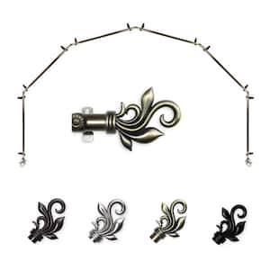 13/16" Dia Adjustable 6-Sided Bay Window Curtain Rod 28 to 48" (each side) with Andrea Finials in Antique Brass