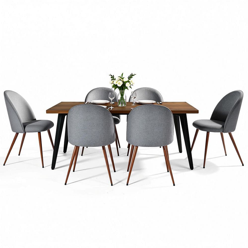 Stan+Haven 7-Piece Rectangular Dark Walnut and Grey Wood Top Dining Room Set Seats 6
