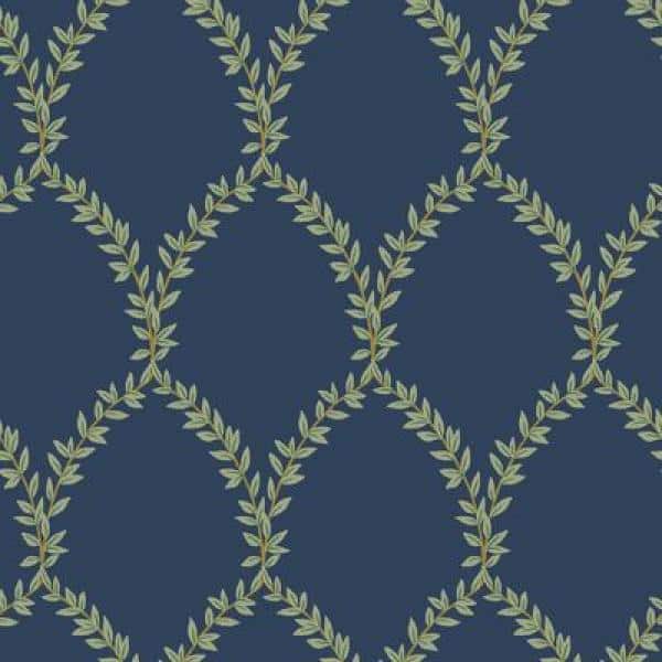 Laurel Navy 27' x 27" Delicate Leaves Wallpaper Roll