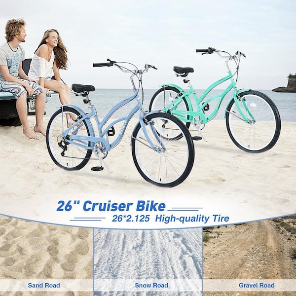 Zeus & Ruta 26 in. 7-Speed Light Blue Women and Men Beach Cruiser