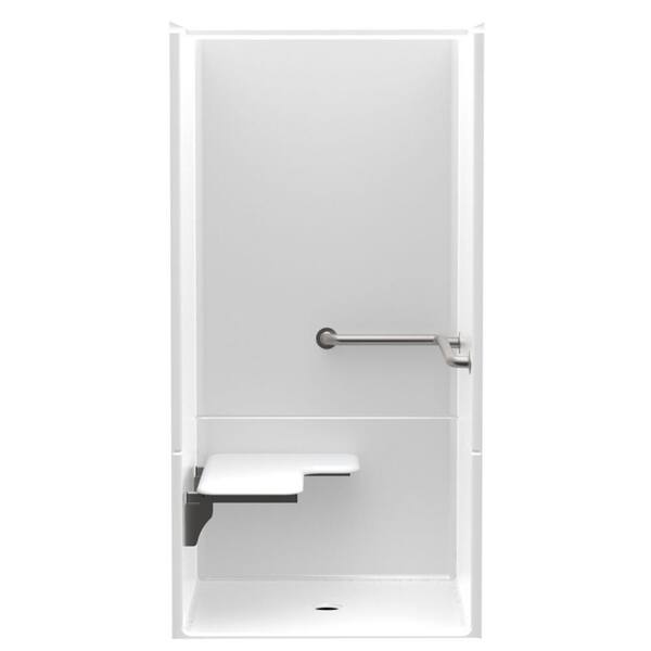 Aquatic Accessible AcrylX 36 in. x 36 in. x 75 in. 2-Piece Shower Stall with Left Seat and Grab Bars in White