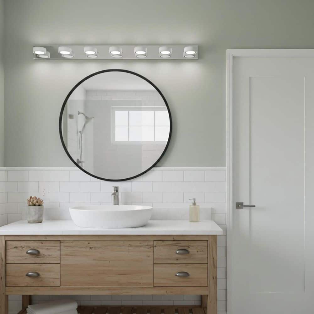 52.2 in. 7-Light LED Modern Chrome Bathroom Vanity Light with Dimmable 6000K Light and 180°Rotating Shade price history on PriceWatchPro