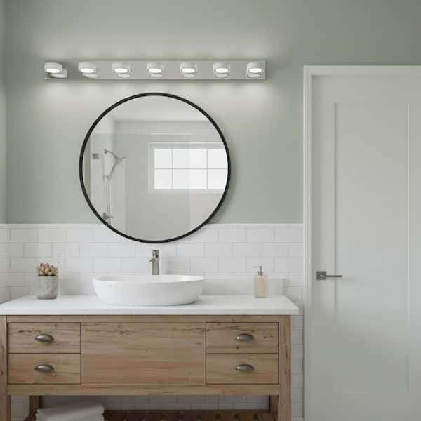 52.2 in. 7-Light LED Modern Chrome Bathroom Vanity Light with Dimmable 6000K Light and 180°Rotating Shade