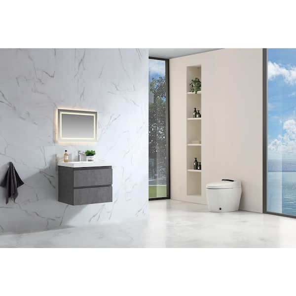 24 in. x 19.5 in. D x 22 in. H Single Sink Float Wall Mount Bath Vanity in Grey with White Acrylic Top