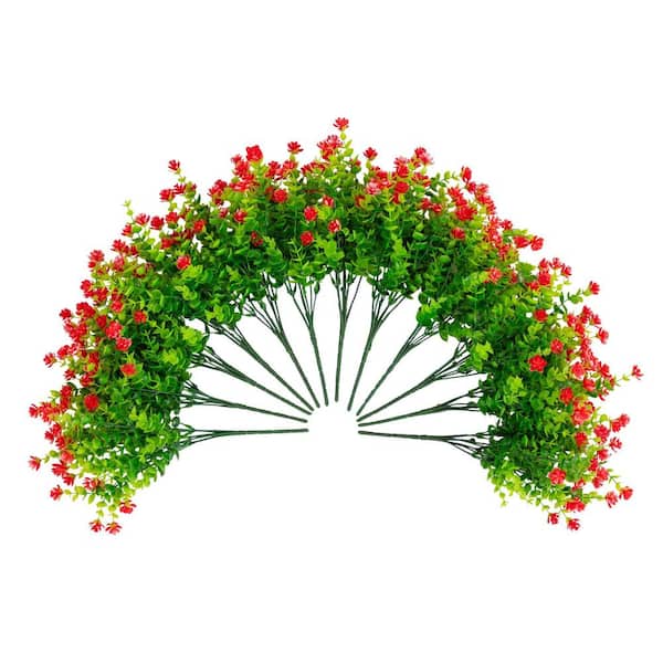 13 in. Red UV Resistant Artificial Flowering Mini Rose Bush (Indoor/Outdoor) - (Set of 12)
