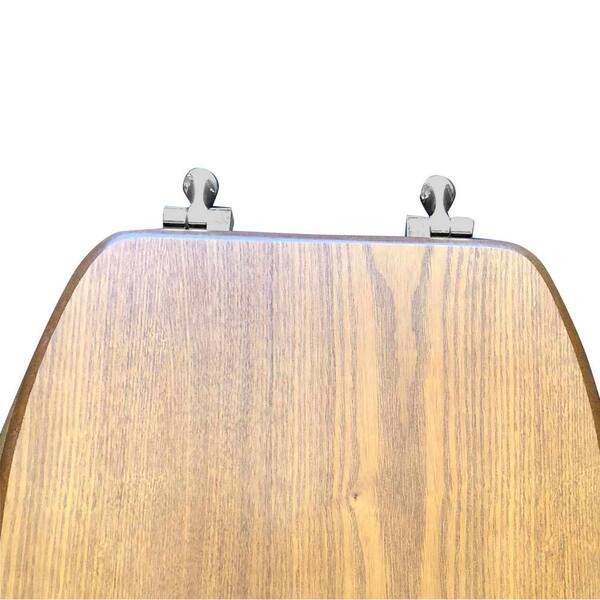 JONES STEPHENS - Decorative Wood Elongated Closed Front Toilet Seat with Cover and Brushed Nickel Hinge in Light Oak