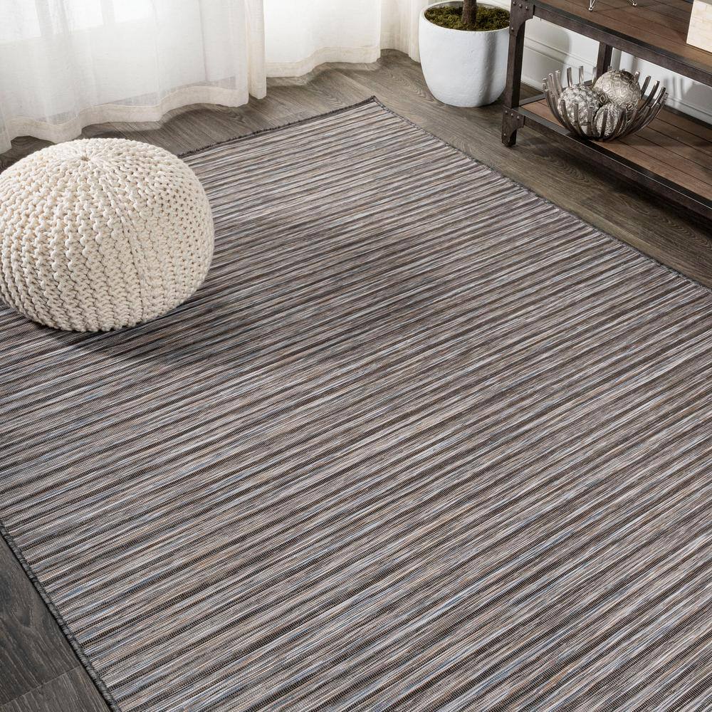 Finn Dark Gray and Blue Striped Synthetic 4' x 6' Area Rug