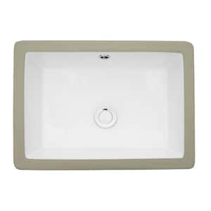 22 in. Undermount Ceramic Rectangular Bathroom Sink in White with Overflow