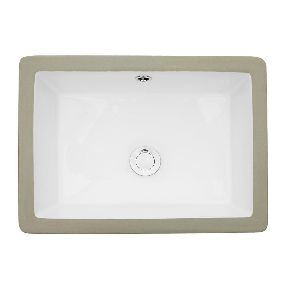 20 in. Undermount Ceramic Rectangular Bathroom Sink in White with Overflow
