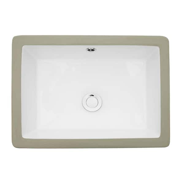 Unbranded 20 in. Undermount Ceramic Rectangular Bathroom Sink in White with Overflow