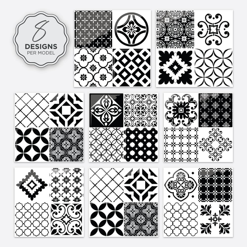 Vintage Black and White Peel and Stick Gel Backsplash Tile