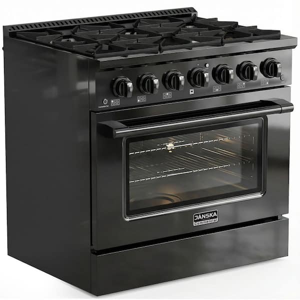 36 in. 5.2 cu. ft. Freestanding Gas Range with 6-Burners, Convection Oven, Griddle, Designer PVD Black Stainless Steel