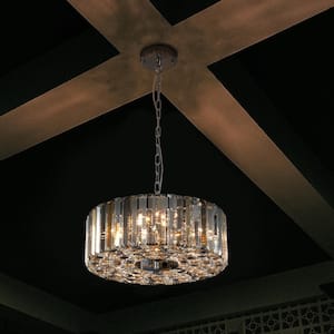 4-Light Modern Round Crystal Chandelier for Living Room with No Bulbs Included