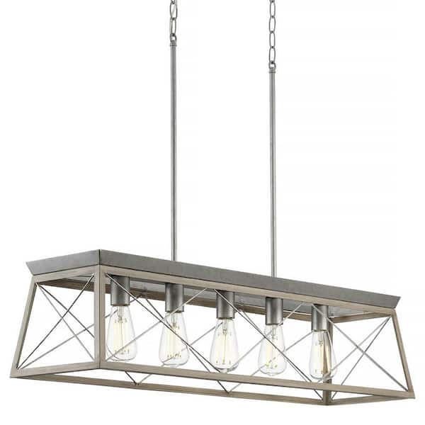 Briarwood Collection 5-Light Bleached Oak Farmhouse Linear Island Chandelier Light