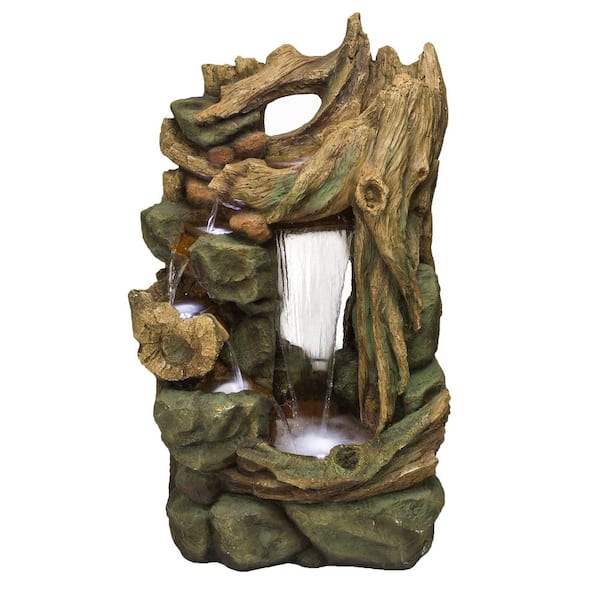 55 in. Tall Outdoor Natural Cascading Waterfall Fountain with LED Lights