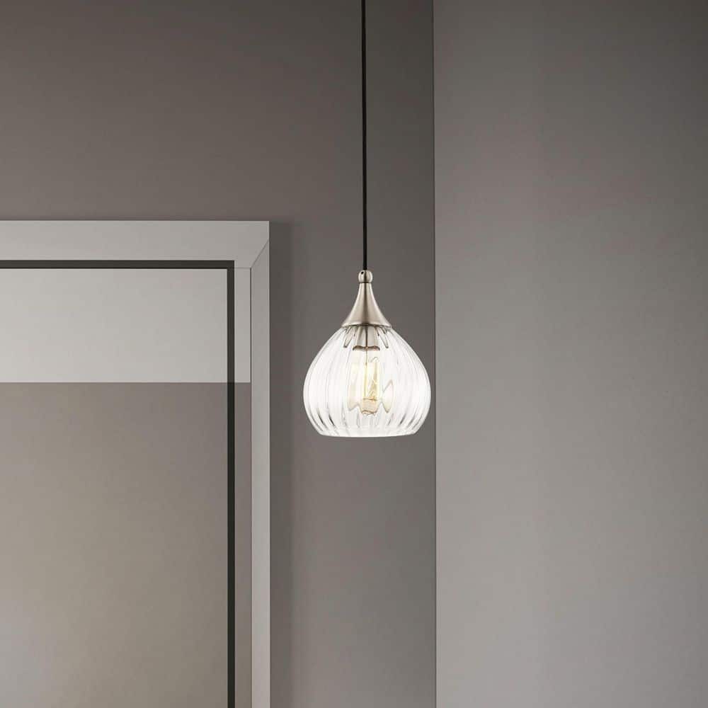 Contemporary Brushed Nickel 1-Light Mini Pendant with Clear Glass