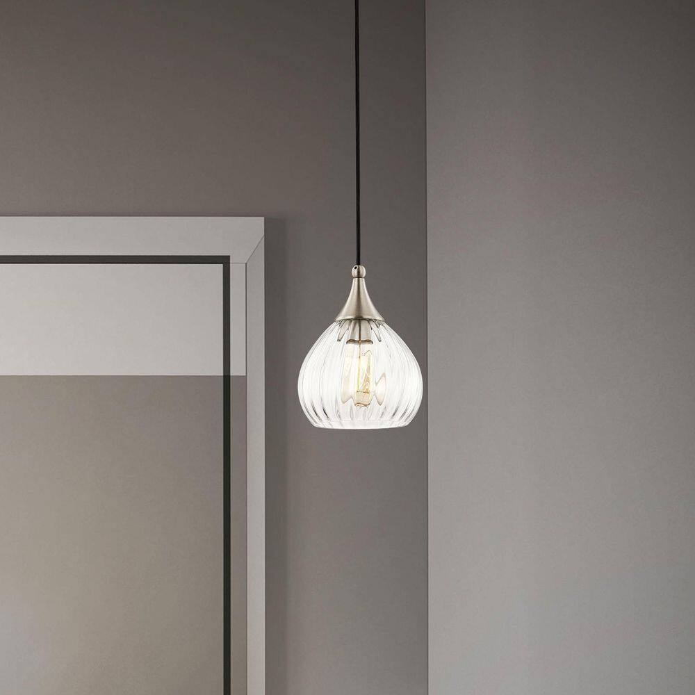 Contemporary Brushed Nickel 1-Light Mini Pendant with Clear Glass