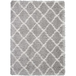 Ultra Plush Shag Grey/Ivory 5 ft. x 8 ft. Abstract Plush Contemporary Area Rug