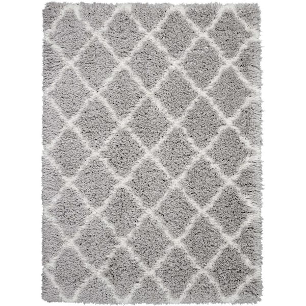 Nourison Ultra Plush Shag Charcoal/Beige 9 ft. x 12 ft. Abstract Plush Contemporary Area Rug