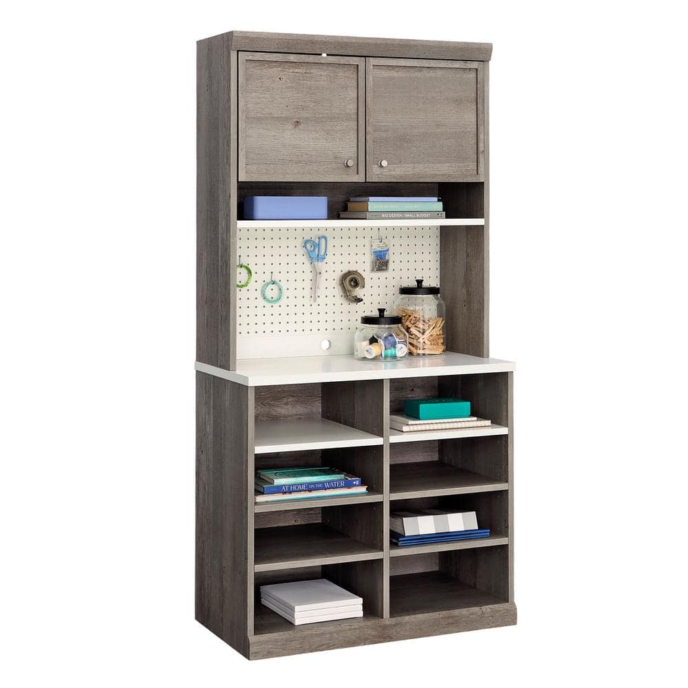 Mystic Oak and White Adjustable Shelving Craft Cabinet