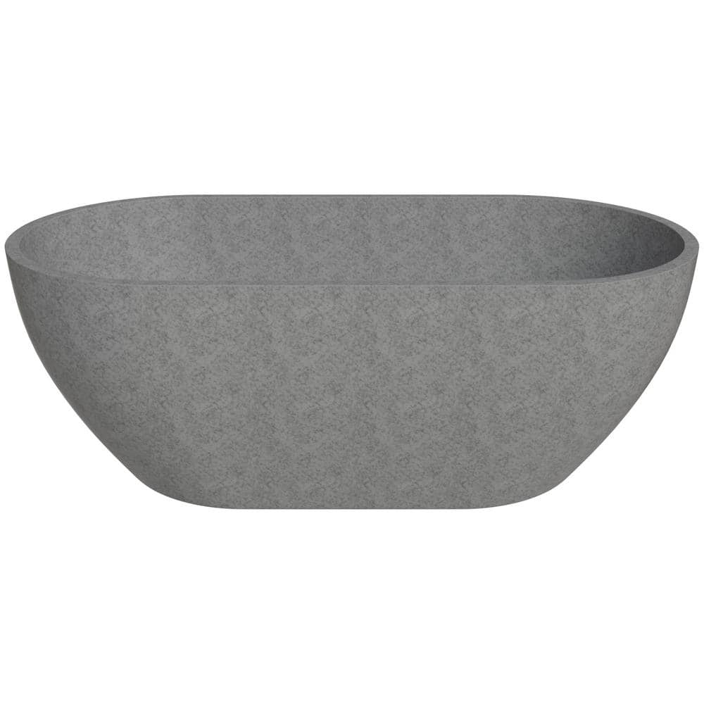 59'' Gray Matte Solid Concrete Oval Freestanding Bathtub