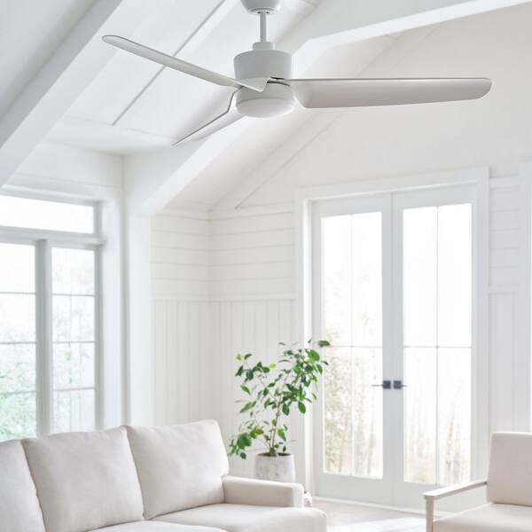 Generation Lighting - Colgin 56 in. Indoor/Outdoor Matte White Modern Standard Dowrod Mount Ceiling Fan with Integrated LED Light Kit