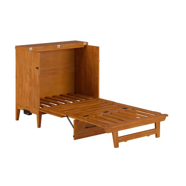 AFI Sienna Light Toffee Natural Bronze Solid Wood Frame Twin Murphy Bed Chest with Built-in Charger