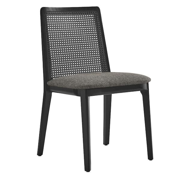 Monarch Wood Dining Accent Chair with Cane Back and Padded Seat in Black Black Gray