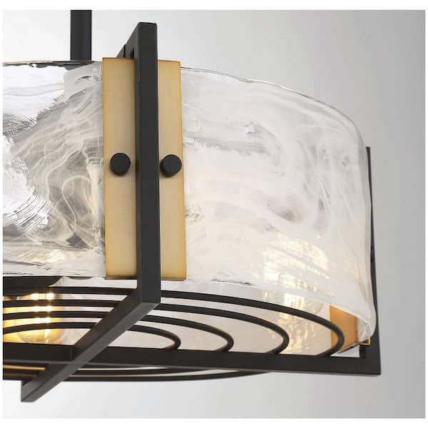 Hayward 23 in W x 15.36 in H 4-Light Indoor Matte Black/Brass Fan D'lier Ceiling Fan with Strie Piastra Glass and Remote
