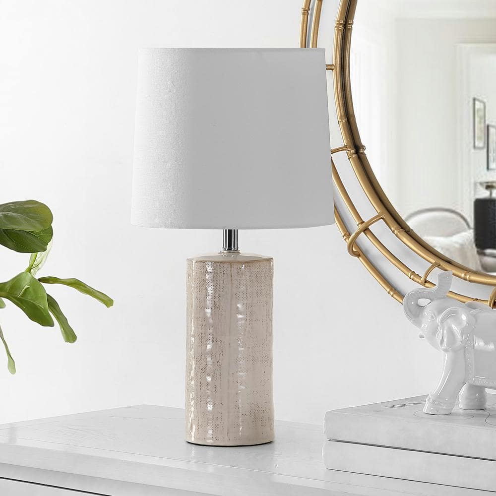 Ivory Ceramic 19-inch Table Lamp Set with White Shades